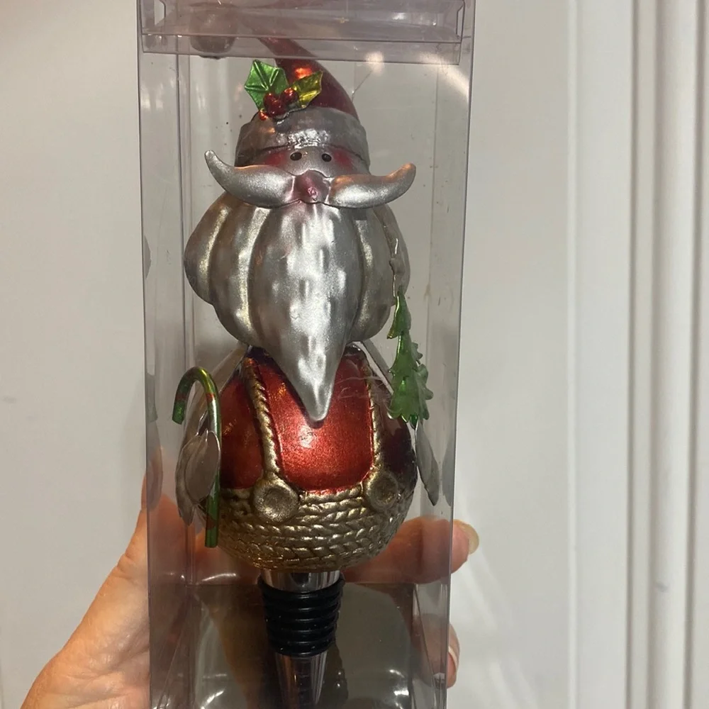 NWT Pier 1 Christmas Santa Wine Bottle Stopper Holiday New